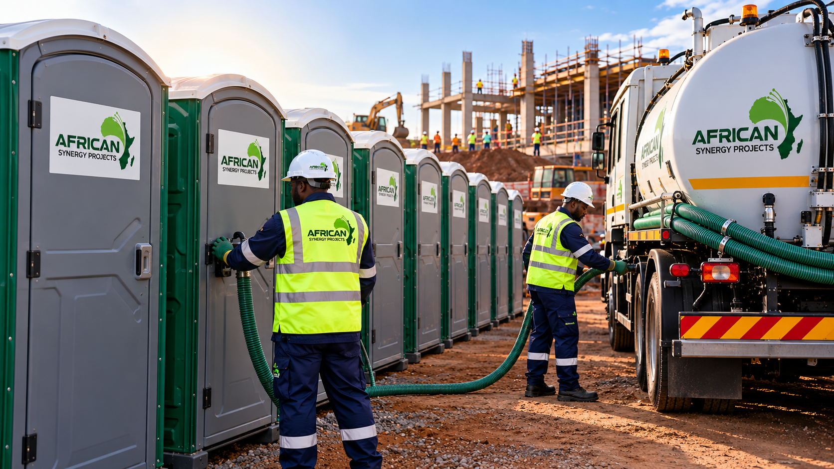 Mobile chemical toilet hire and servicing on a construction site